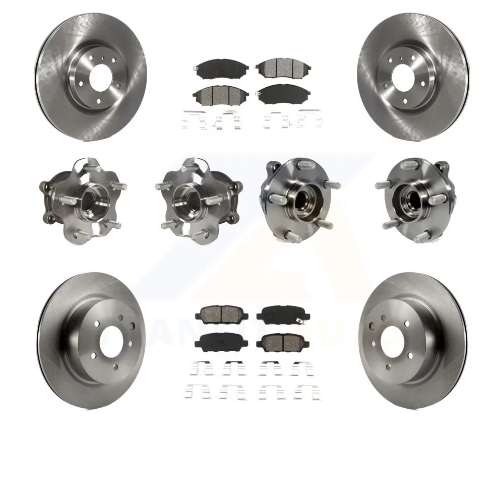 Transit Auto - Front Rear Hub Bearings Assembly Disc Brake Rotors And Semi-Metallic Pads Kit (10Pc) For INFINITI G37 G35 EX35 G25 Nissan 370Z Q40 M35 QX50 M45 EX37 KBB-109661