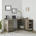 Naomi Home L Shaped Desk with Drawers, 60 Inch Corner Computer Desks, Large L-Shaped Office Table with Open Shelves, 2 Person Home Office Desk with File Cabinet, Gaming L Desk for Bedroom - Natural