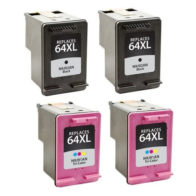 PrinterDash Replacement for Envy Photo 6220/6230/6255/7120/7130/7155/7800/7820/7830/7855/7864 High Yield Inkjet Combo Pack (2-Black/2-Color) (NO. 64XL) (X4D93BN_2PK)