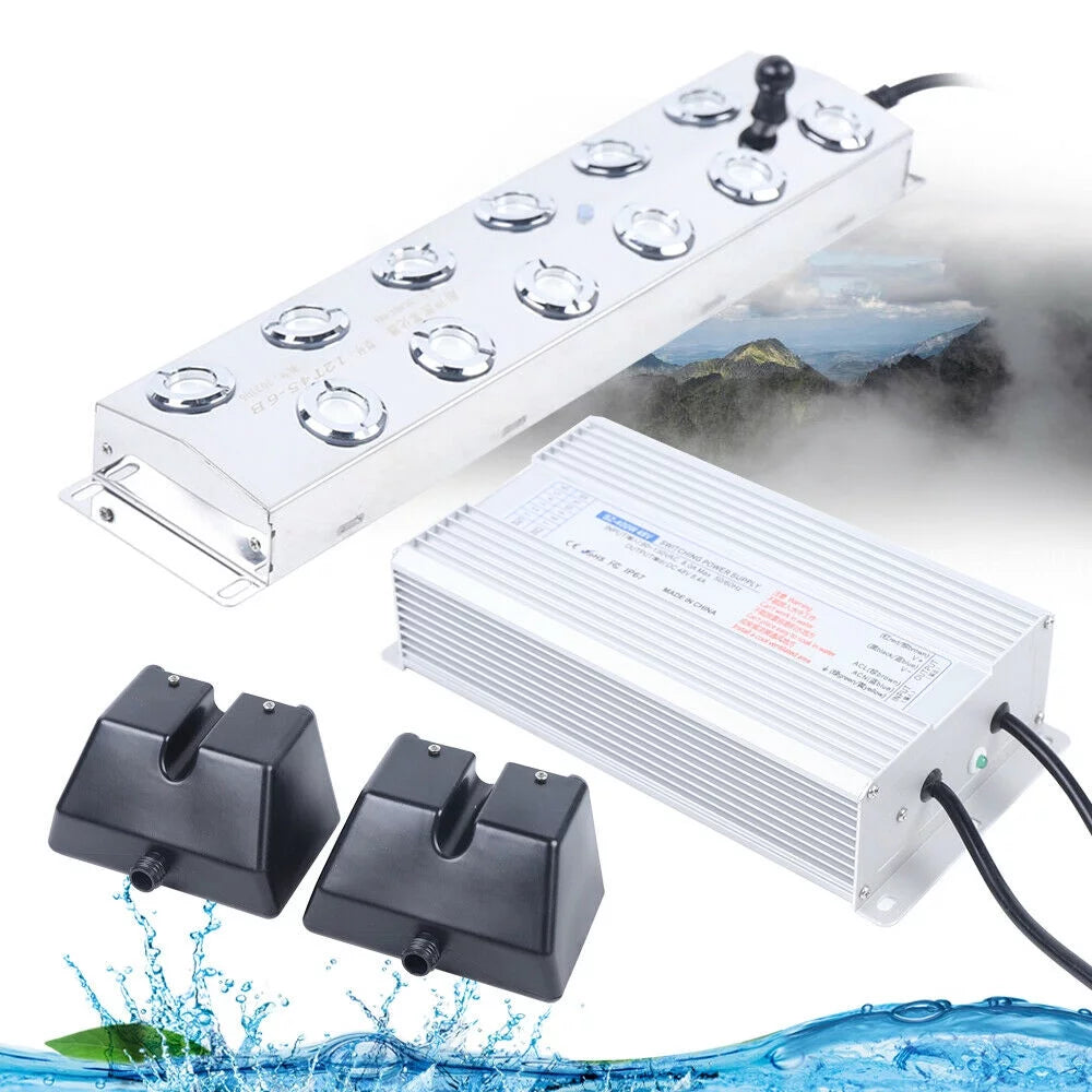 TFCFL 12Head Ultrasonic Mist Maker w/ 2 Buoy Fogger Water Pond Atomizer Fog Humidifier