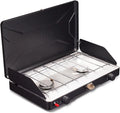 VANSTON 2-Burner Propane Camping Stove, 20,000 Total BTUs Portable Gas Camping Grill, Stovetop with Adjustable Burners, Wind Guards, Heavy-Duty Latch, Built-in Carrying Handle, Pressure regulator