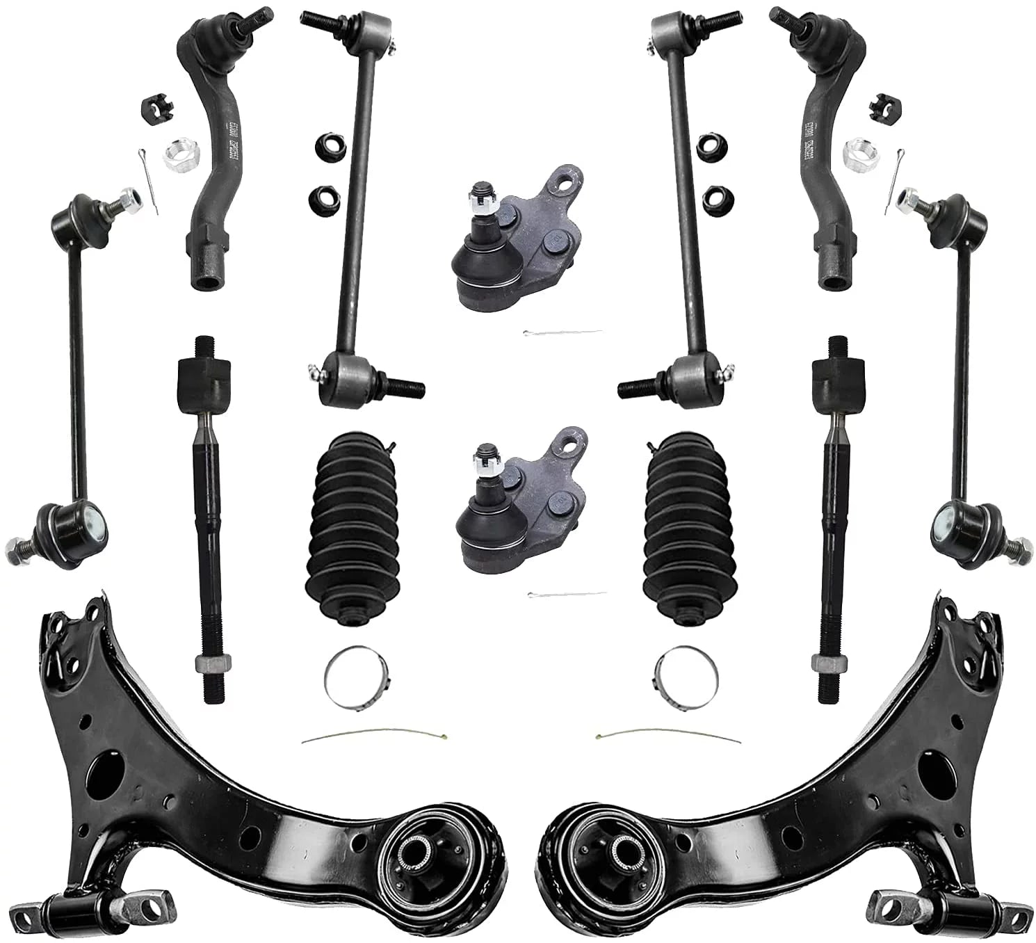 Detroit Axle - FWD Front End 14pc Suspension Kit for 2001 2002 2003 Toyota Highlander, 2 Lower Control Arms 2 Lower Ball Joints 4 Front Rear Sway Bars 4 Inner Outer Tie Rods 2 Boots Replacement
