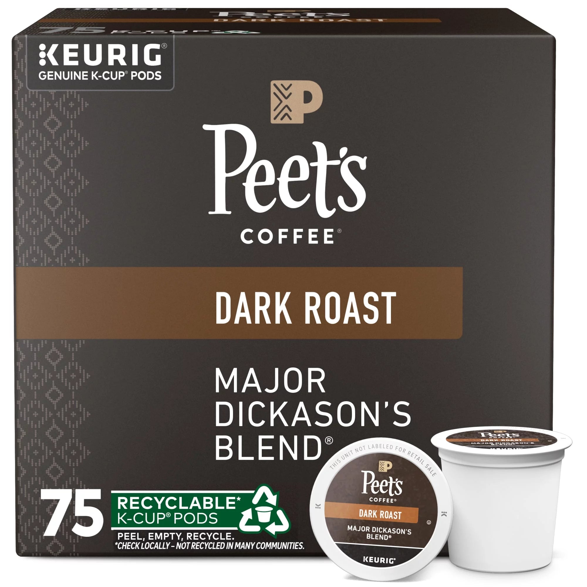 Peet's Coffee K-Cup Pods,  Major Dickason's Dark Roast (75 Count) Single Serve Pods Compatible with Keurig Brewers