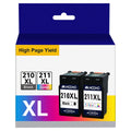 Replacement for Canon 210XL 211XL Combo PG-210XL CL-211XL Ink Cartridge for PIXMA MP495 MP490 MP480 MP280 MP250 MP240 MX410 MX340 MX320 IP2702 (1 Black, 1 Tri-Color)