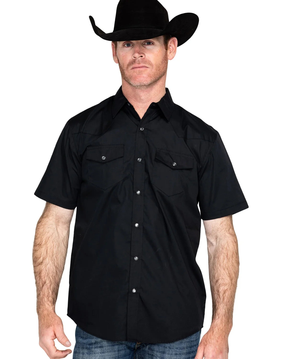 Gibson Trading Co Men's Solid Pearl Snap Short Sleeve Western Shirt Black Medium