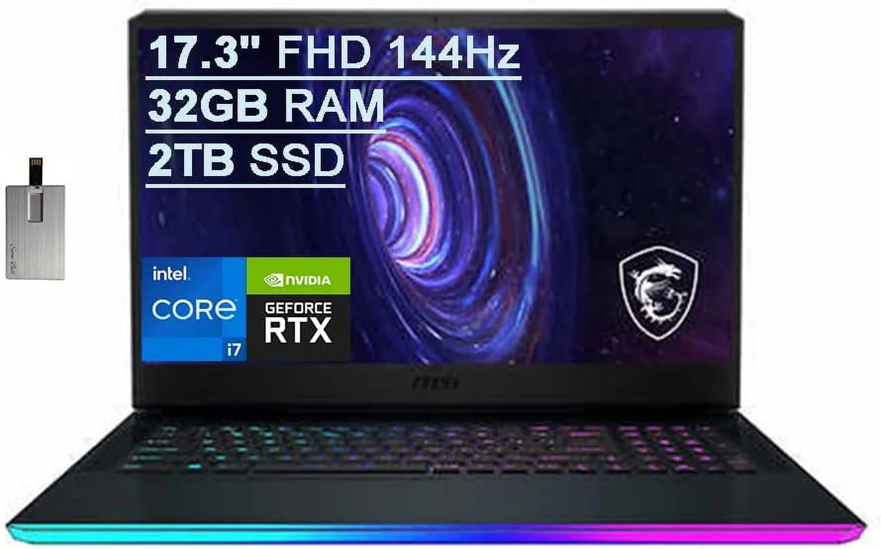 MSI GE76 Raider Gaming 17.3 FHD 144Hz Laptop Computer, 12th Gen Intel Core i7-12700H, 32GB RAM, 2TB PCIe SSD, Backlit Keyboard, GeForce RTX 3060, FHD Webcam, Win11, with Hotface 32GB USB Card