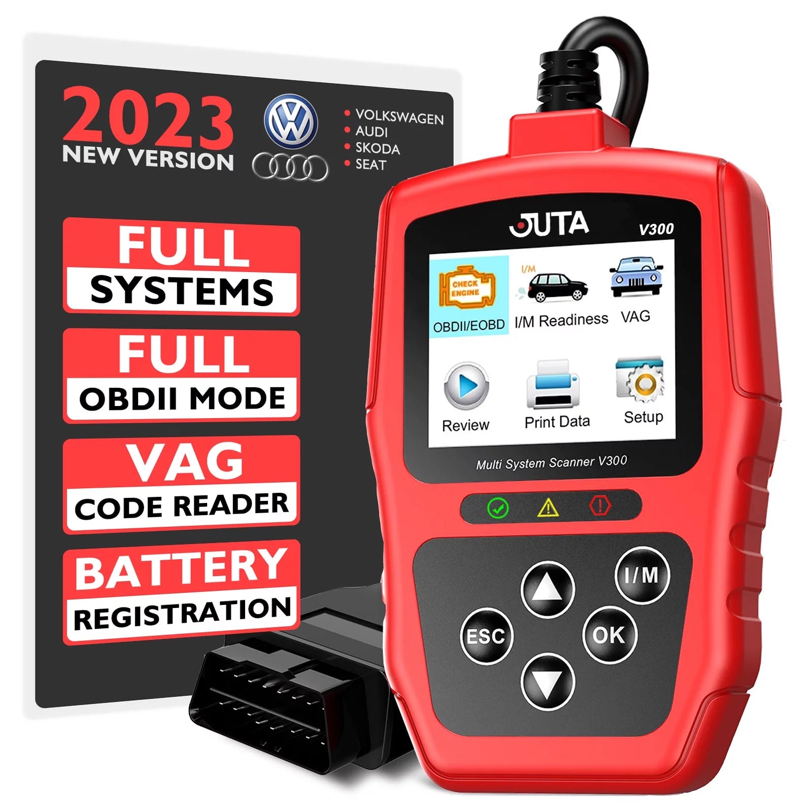 JUTA V300 OBD2 Scanner Compatible for Audi Volkswagen VW Skoda Seat Full Systems Diagnostic Tool Code Reader with Oil Reset Battery Registration EPB SAS TBA DPF IMMO for VAG