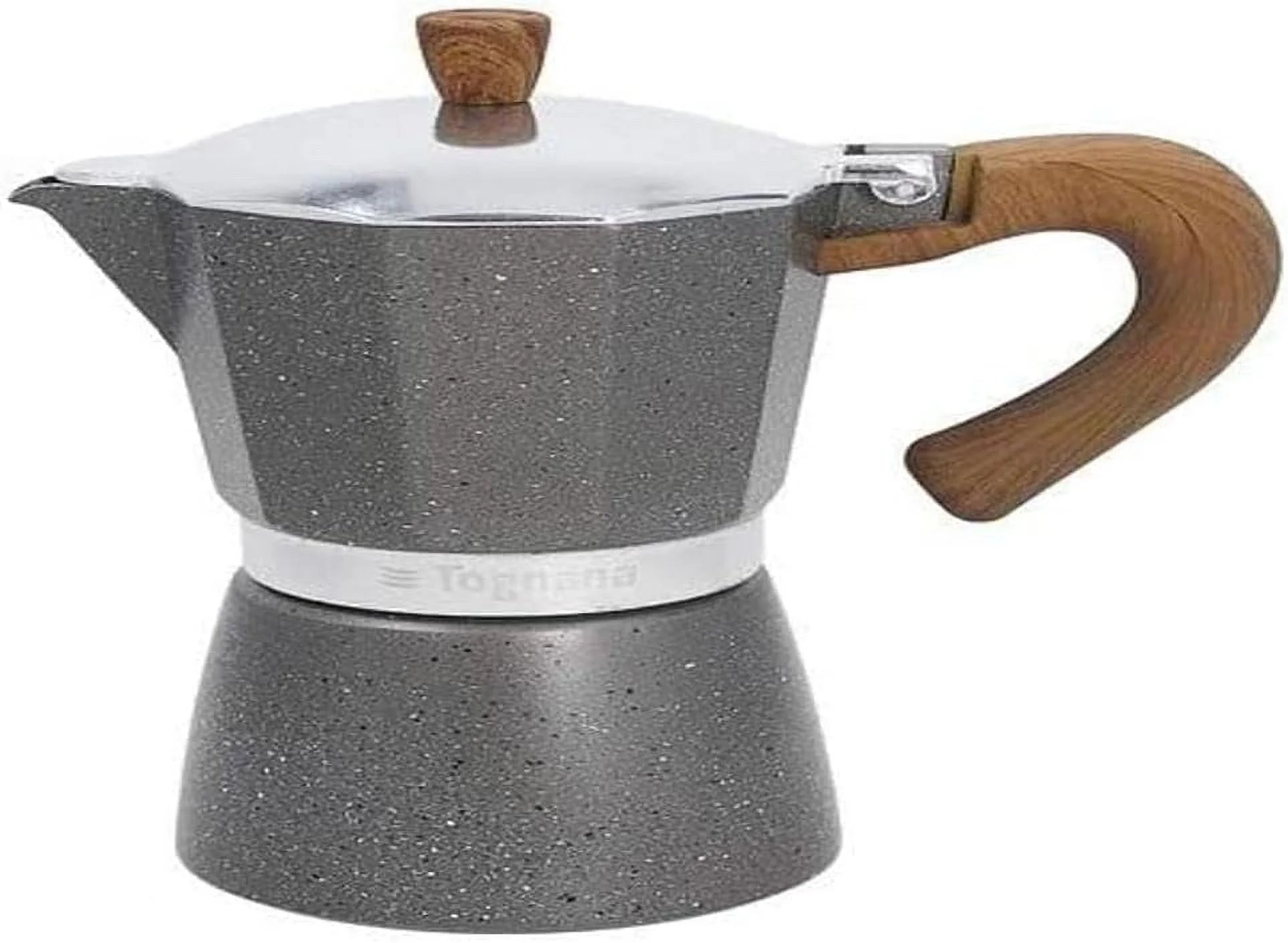 Stovetop Coffee/Espresso Maker Moka Pot, Stone & Wood, 6-Cup, Gray, (V443006MGRW)
