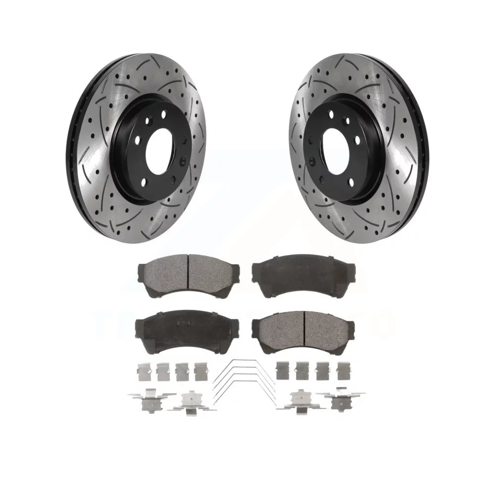 Transit Auto - Front Coated Drilled Slotted Disc Brake Rotors And Semi-Metallic Pads Kit For Ford Fusion Mazda 6 Lincoln MKZ Mercury Milan Zephyr KDF-100740
