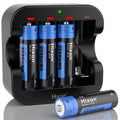 Hixon 4-Pack AA Batteries, 3500mWh 1.5V AA Rechargeable Lithium Batteries with 2H Fast Charger